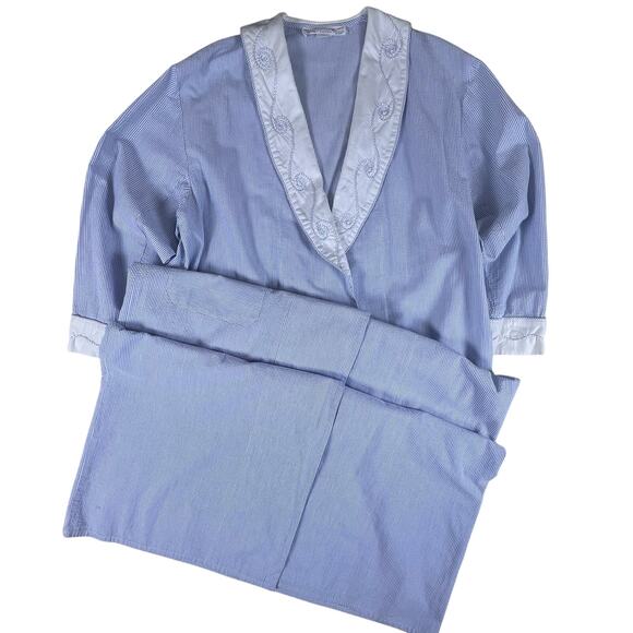 Vintage 90s Eileen West Stripe Cotton Robe S | Cottagecore Sleepwear USA Dress - Picture 3 of 11